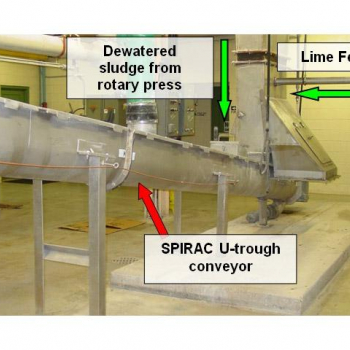 Lime amendment into spiral conveyor train to achieve Class A Sludge